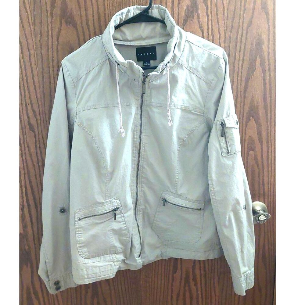 Tribal Lightweight Twill Utility Jacket Beige Tan Safari Cargo Women's Size 14